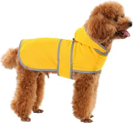 Dog Raincoat with Hood and Leash Hole, Adjustable Belly Strap, Reflective Strips, Lightweight Slicker Poncho Rain Jacket Coat for Small Medium Large Dogs and Puppies (B.Yellow, Small)