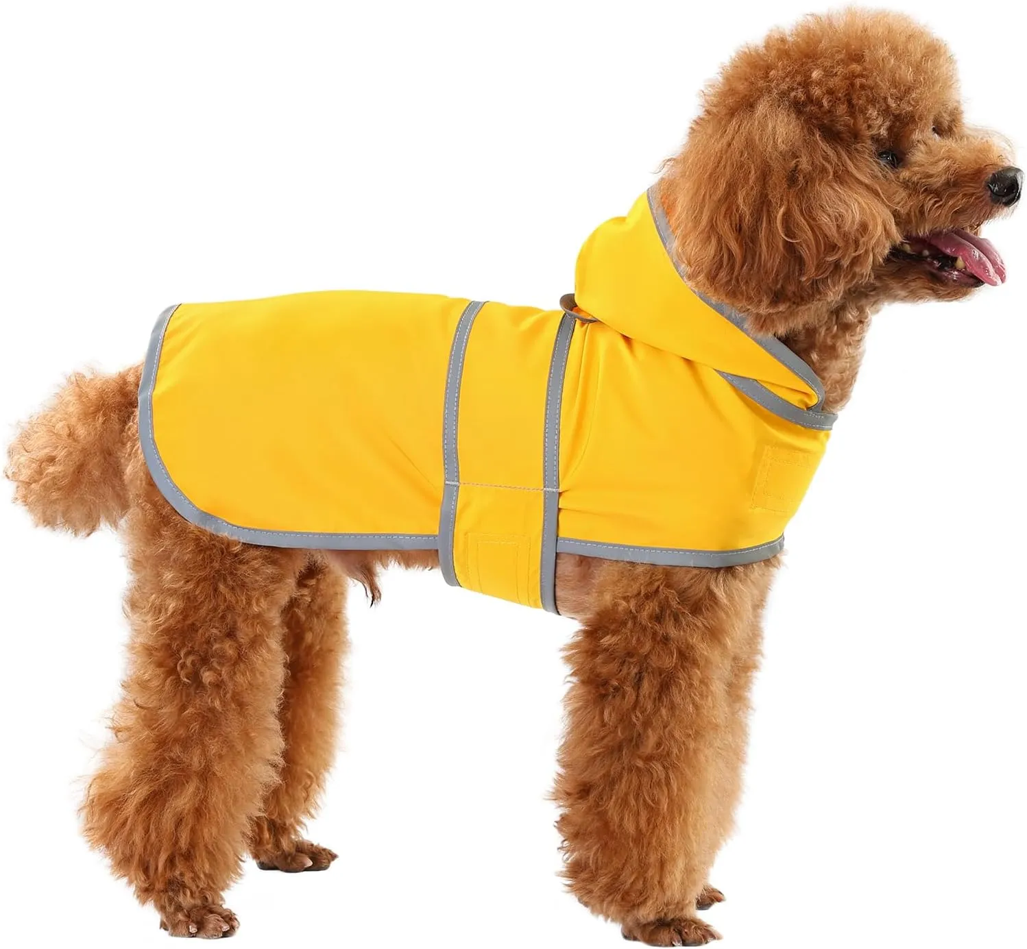 Dog Raincoat with Hood and Leash Hole, Adjustable Belly Strap, Reflective Strips, Lightweight Slicker Poncho Rain Jacket Coat for Small Medium Large Dogs and Puppies (B.Yellow, Small)