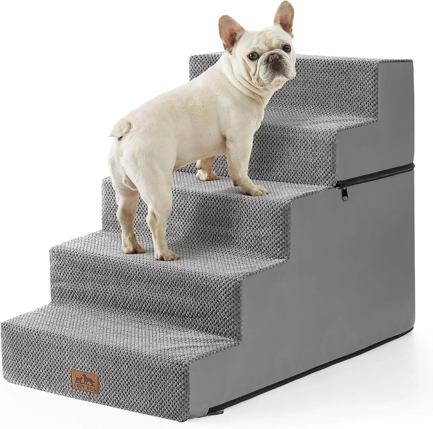 Dog Stairs for Small Dogs, 5 Tier Removable Wider Pet Stairs for Couch and Bed, 23.6" H Non-Slip Dog Steps for Puppies and Old Cats with Support Board, 29.5x19.7x23.6 inch, Grey