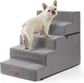 Dog Stairs for Small Dogs, 5 Tier Removable Wider Pet Stairs for Couch and Bed, 23.6" H Non-Slip Dog Steps for Puppies and Old Cats with Support Board, 29.5x19.7x23.6 inch, Grey