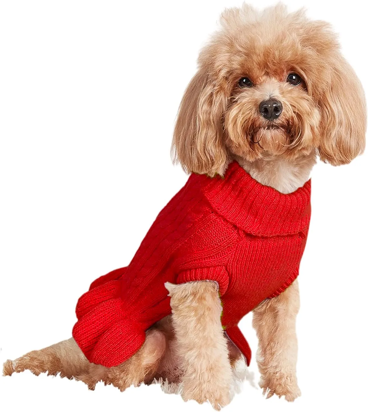 Dog Sweater, Dog Dress for Small Dogs Pet Sweaters Cold Weather Cable Knitwear, Cute Knitted Classic Cat Sweater Warm Dog Clothes Coat for Girls Dog Puppy Cat (Red, Large)