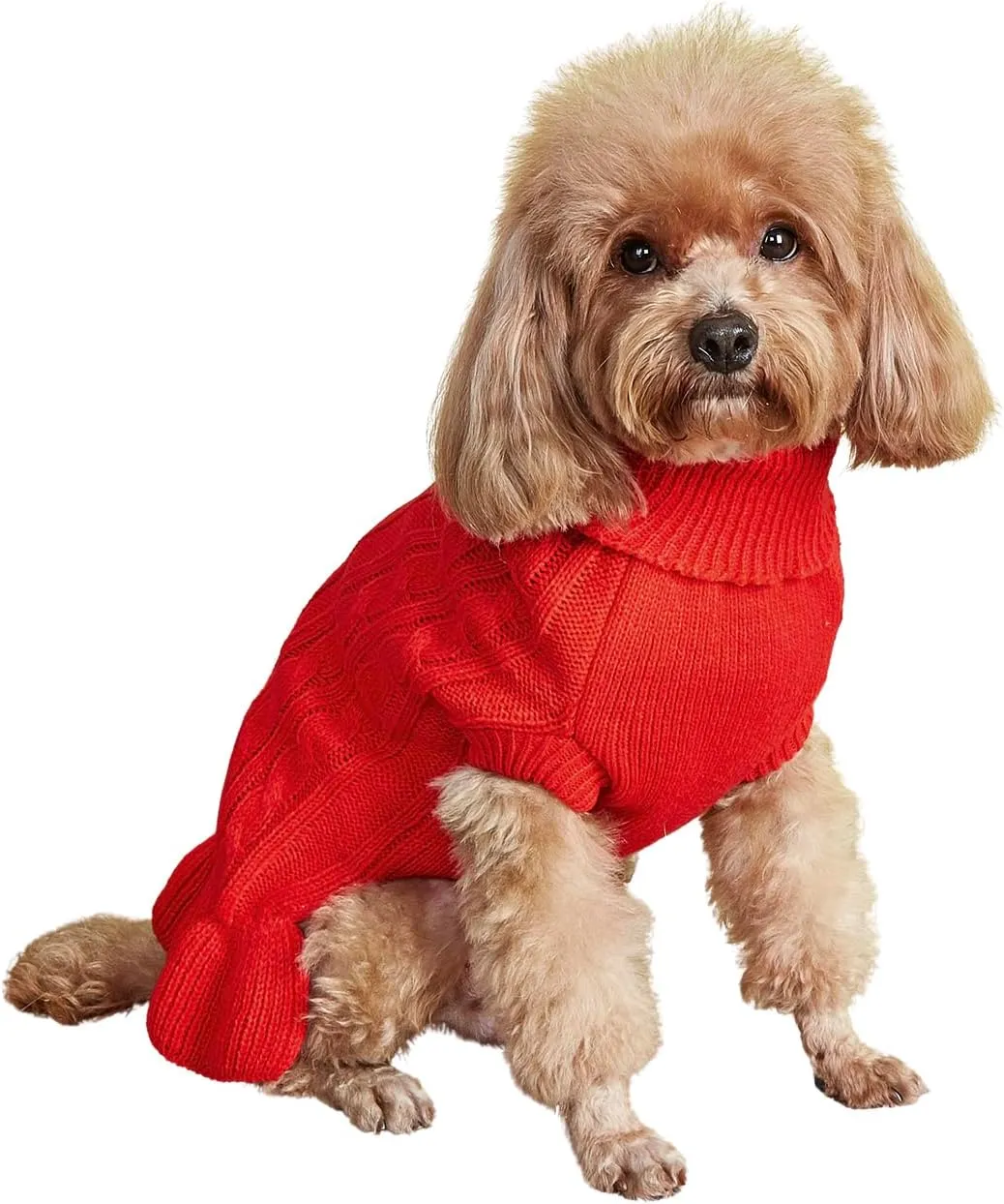 Dog Sweater, Dog Dress for Small Dogs Pet Sweaters Cold Weather Cable Knitwear, Cute Knitted Classic Cat Sweater Warm Dog Clothes Coat for Girls Dog Puppy Cat (Red, Large)