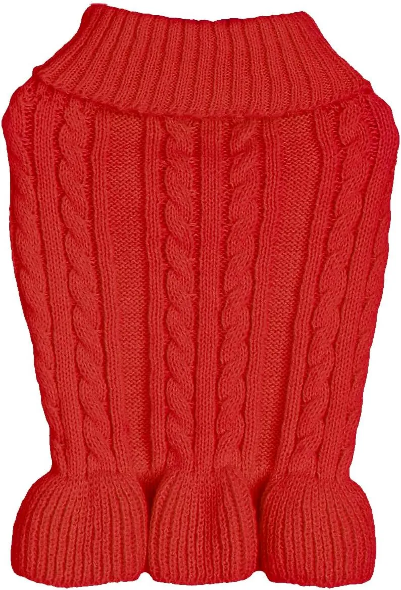 Dog Sweater, Dog Dress for Small Dogs Pet Sweaters Cold Weather Cable Knitwear, Cute Knitted Classic Cat Sweater Warm Dog Clothes Coat for Girls Dog Puppy Cat (Red, Large)