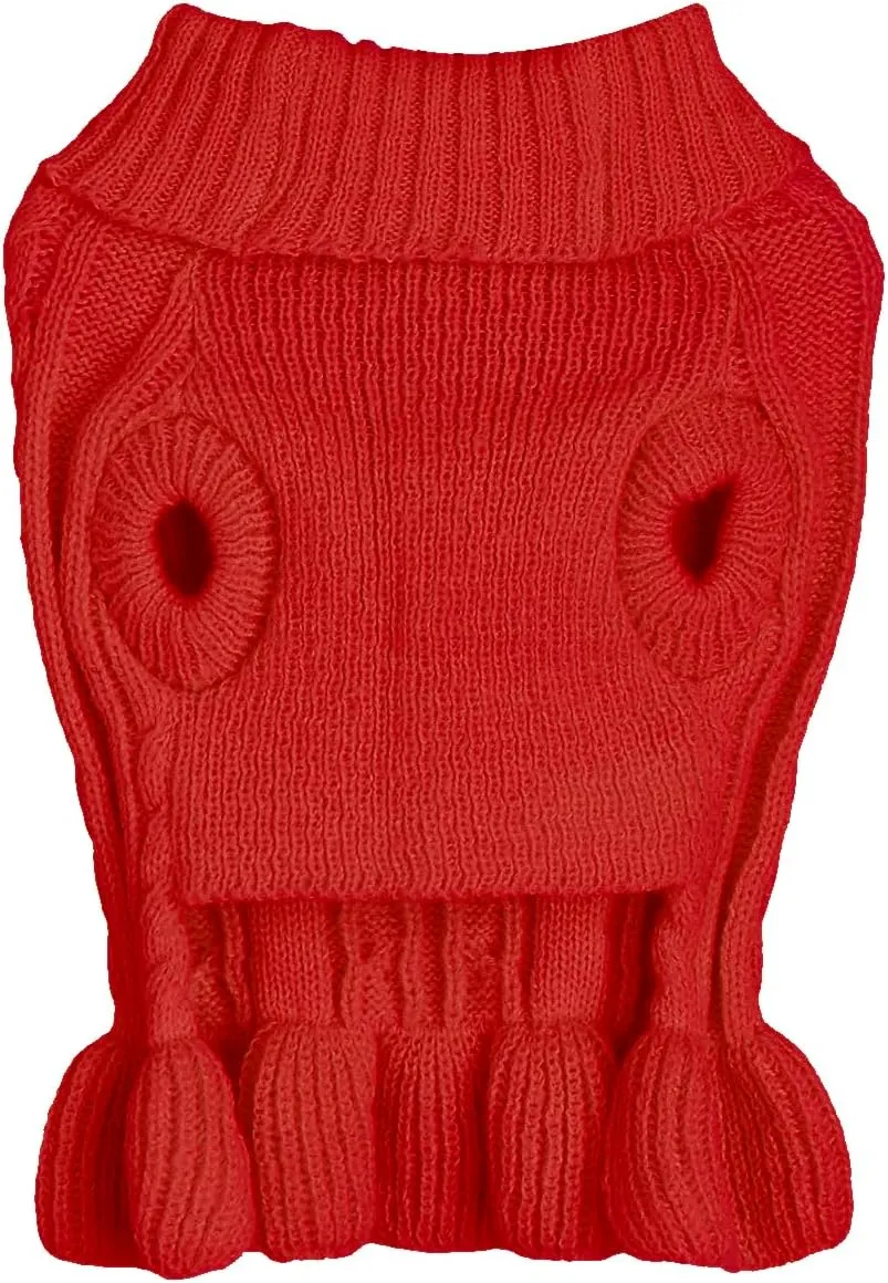 Dog Sweater, Dog Dress for Small Dogs Pet Sweaters Cold Weather Cable Knitwear, Cute Knitted Classic Cat Sweater Warm Dog Clothes Coat for Girls Dog Puppy Cat (Red, Large)