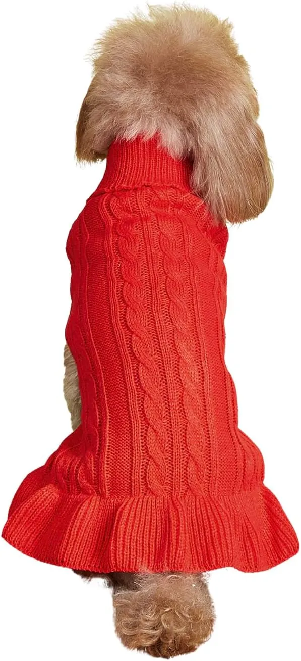 Dog Sweater, Dog Dress for Small Dogs Pet Sweaters Cold Weather Cable Knitwear, Cute Knitted Classic Cat Sweater Warm Dog Clothes Coat for Girls Dog Puppy Cat (Red, Large)