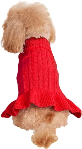 Dog Sweater, Dog Dress for Small Dogs Pet Sweaters Cold Weather Cable Knitwear, Cute Knitted Classic Cat Sweater Warm Dog Clothes Coat for Girls Dog Puppy Cat (Red, Large)