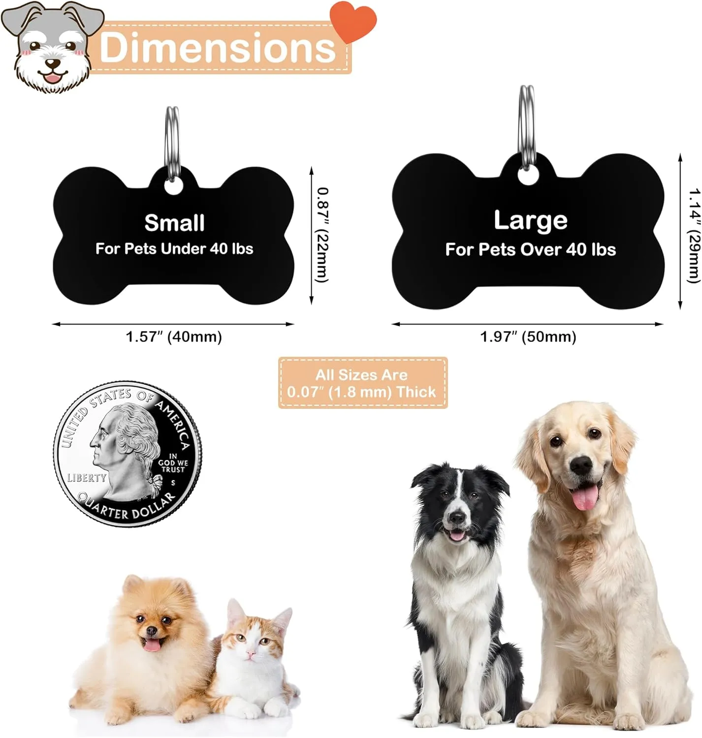 Dog Tags Stainless Steel Pet Tags Personalized Double-Sided Engraved Dog and Cat Tags Custom Pet Name ID Tag with Mountain Design,Bone