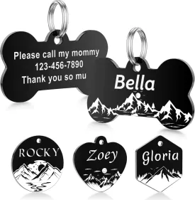 Dog Tags Stainless Steel Pet Tags Personalized Double-Sided Engraved Dog and Cat Tags Custom Pet Name ID Tag with Mountain Design,Bone