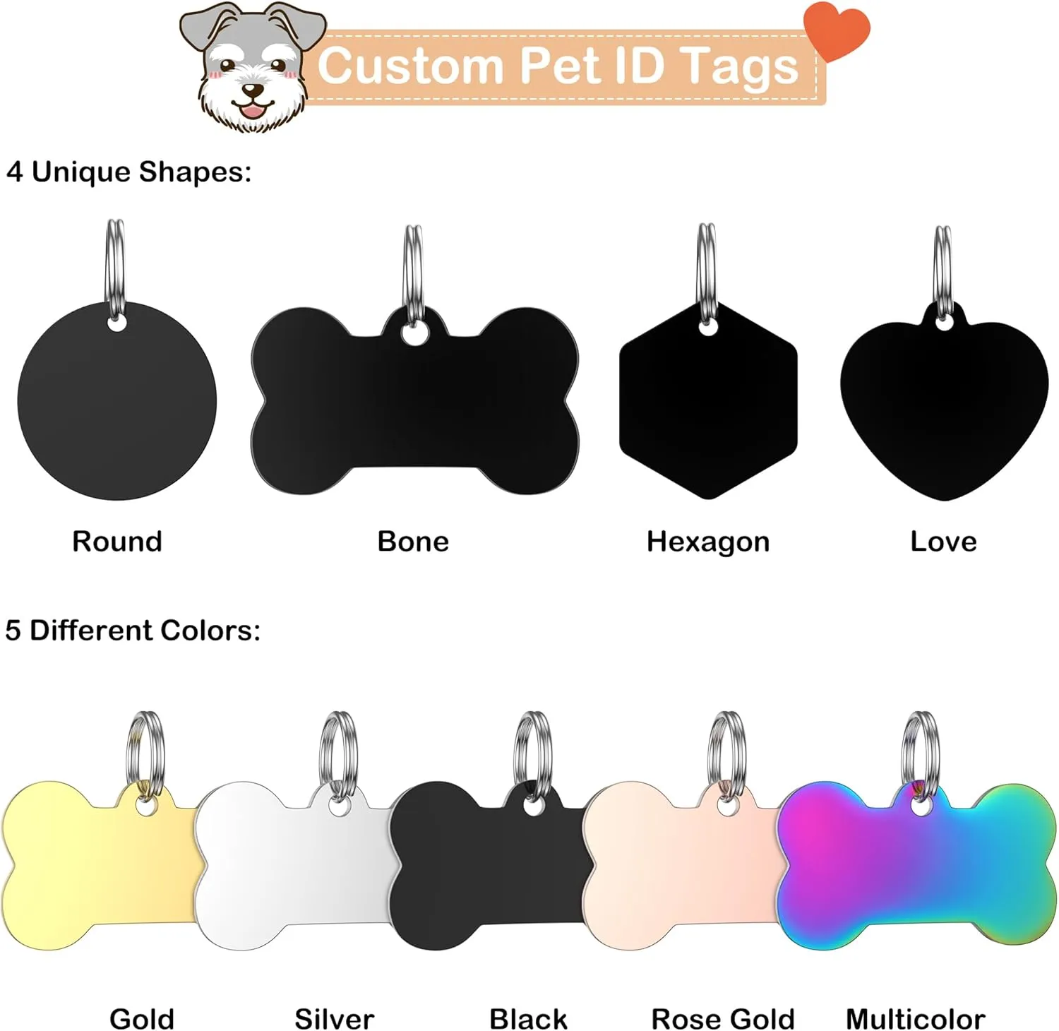 Dog Tags Stainless Steel Pet Tags Personalized Double-Sided Engraved Dog and Cat Tags Custom Pet Name ID Tag with Mountain Design,Bone