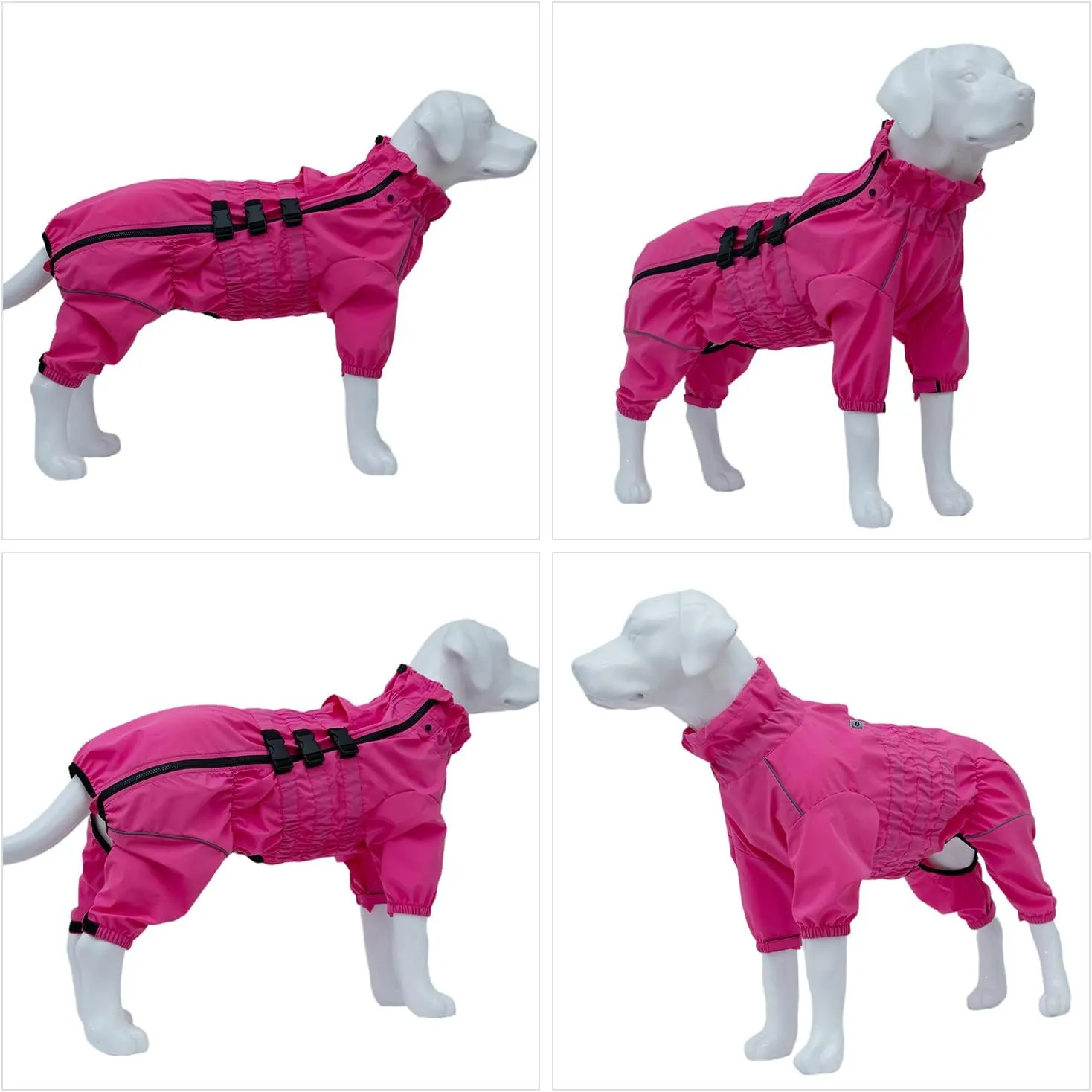 Dogs Waterproof Jacket, Lightweight Waterproof Jacket Reflective Safety Dog Raincoat Windproof Snow-Proof Dog Vest for Small Medium Large Dogs Rosered S