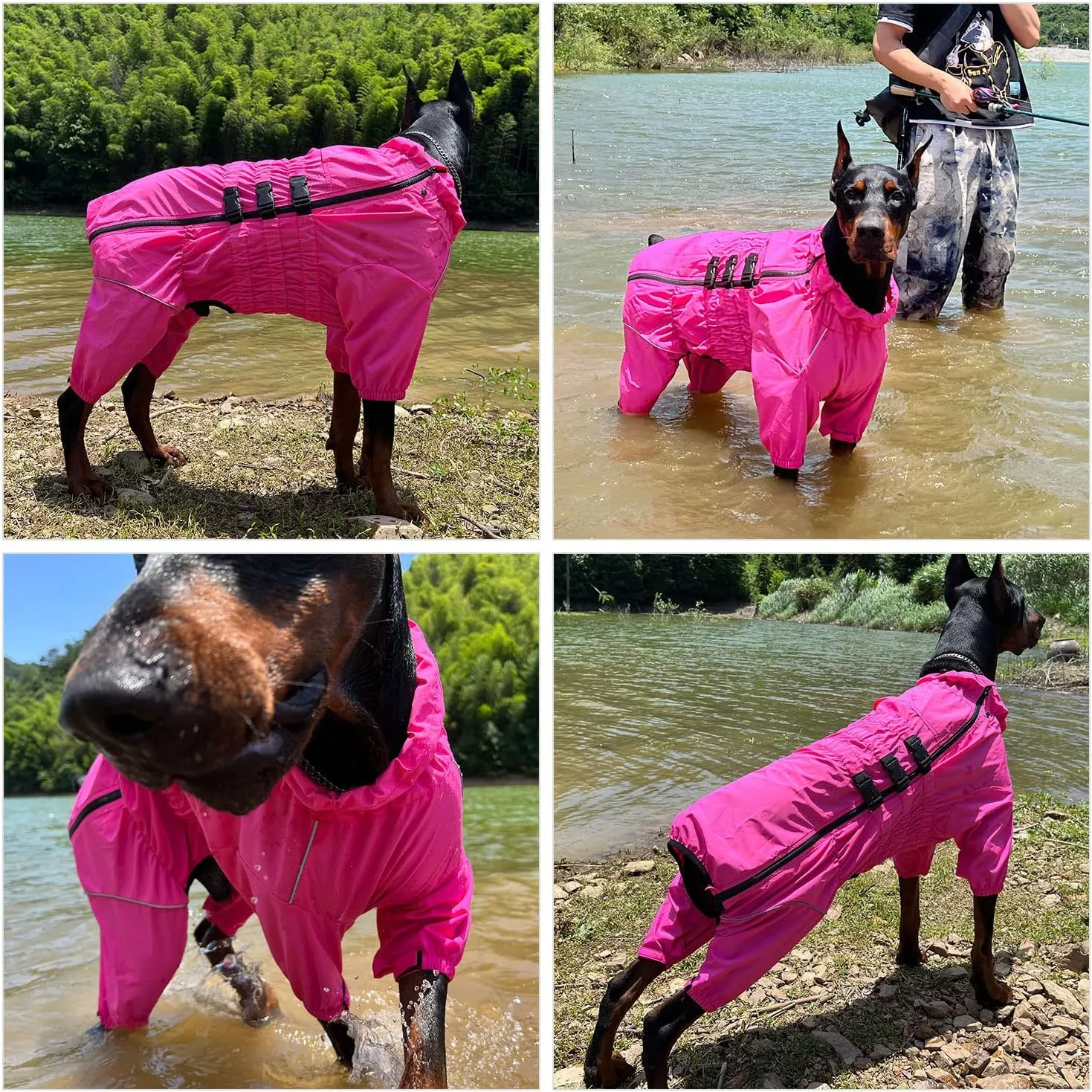Dogs Waterproof Jacket, Lightweight Waterproof Jacket Reflective Safety Dog Raincoat Windproof Snow-Proof Dog Vest for Small Medium Large Dogs Rosered S