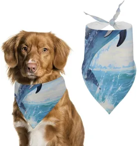 Dolphins Jump from The Sea Cute Dog Bandanna Scarf Printed Adjustable Triangle Pet Kerchief for Dogs and Cats