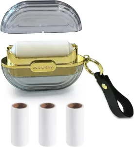 Double-Sided Travel Portable Lint Roller with Hand Strap, Reusable Mini Extra Sticky Dog Cat Pet Hair Remover, Luxury Lint Remover for Clothes Bag Dust Fuzz Fur with 4 Refills, Grey