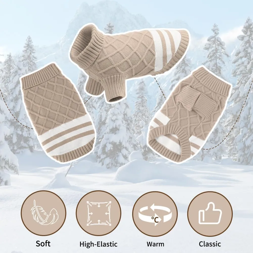 EMUST Sweater for Medium Large Dogs Boy Girl, Cute Pet Sweater with Turtleneck & Sleeve, Cold Weather Warm Elastic Pullover Knitwear Dog Sweaters, Thick Dog Winter Clothes, Indoor & Outdoor, Khaki L