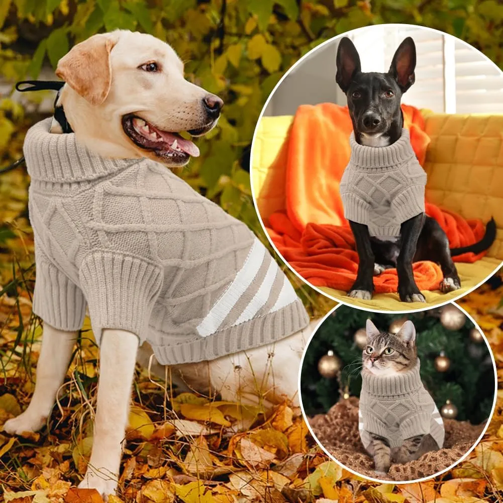 EMUST Sweater for Medium Large Dogs Boy Girl, Cute Pet Sweater with Turtleneck & Sleeve, Cold Weather Warm Elastic Pullover Knitwear Dog Sweaters, Thick Dog Winter Clothes, Indoor & Outdoor, Khaki L
