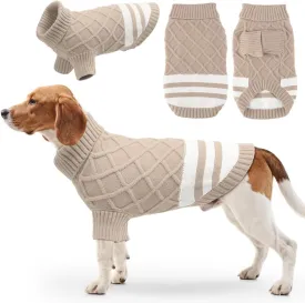 EMUST Sweater for Medium Large Dogs Boy Girl, Cute Pet Sweater with Turtleneck & Sleeve, Cold Weather Warm Elastic Pullover Knitwear Dog Sweaters, Thick Dog Winter Clothes, Indoor & Outdoor, Khaki L