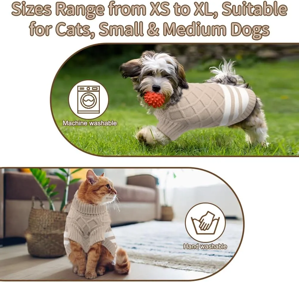 EMUST Sweater for Medium Large Dogs Boy Girl, Cute Pet Sweater with Turtleneck & Sleeve, Cold Weather Warm Elastic Pullover Knitwear Dog Sweaters, Thick Dog Winter Clothes, Indoor & Outdoor, Khaki L