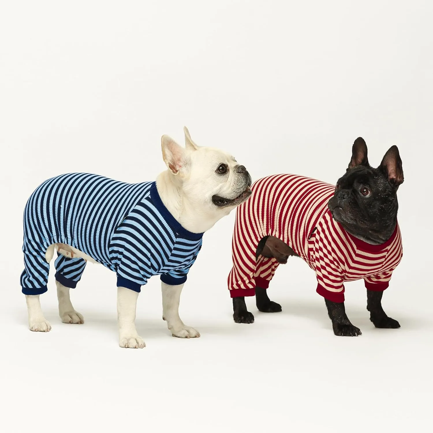 Fitwarm Blue and White Striped Dog Pajamas, Waffle Dog Clothes for Small Dogs Girl Boy, Puppy Onesie with Feet, Pet Cat Outfit, Medium