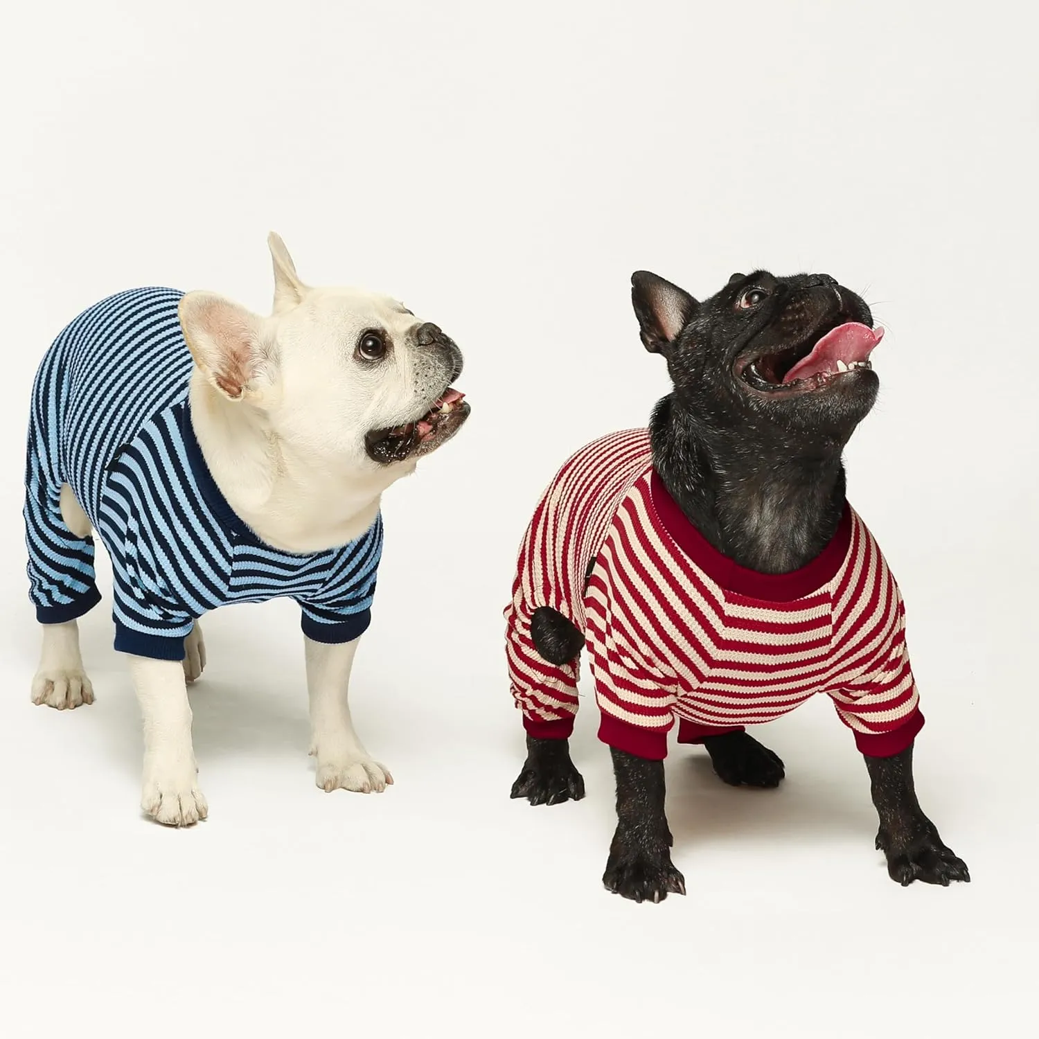 Fitwarm Red and White Striped Dog Pajamas, Waffle Dog Clothes for Small Dogs Girl Boy, Puppy Onesie with Feet, Pet Christmas Outfit, Medium