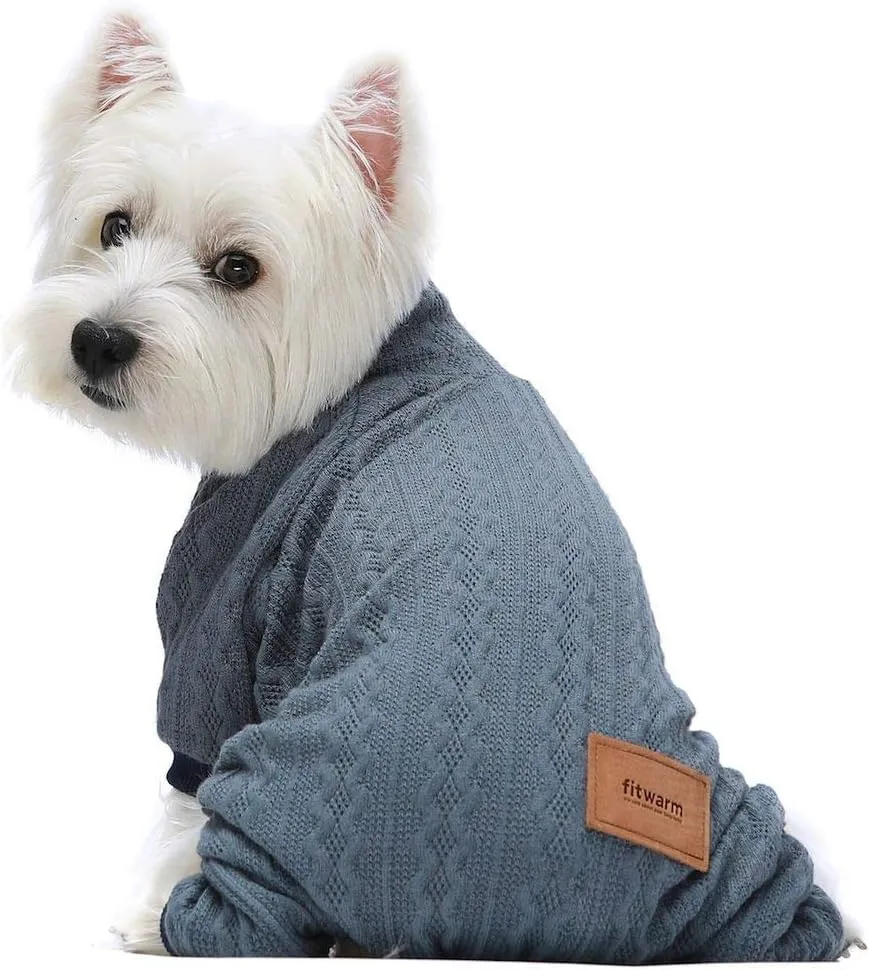 Fitwarm Turtleneck Knitted Dog Sweaters Winter Outfits Pet Coats Cat Clothes Blue XXL