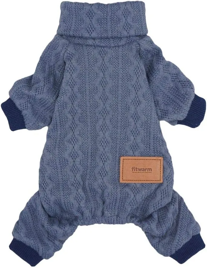 Fitwarm Turtleneck Knitted Dog Sweaters Winter Outfits Pet Coats Cat Clothes Blue XXL