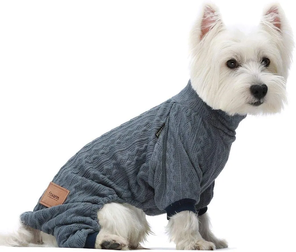 Fitwarm Turtleneck Knitted Dog Sweaters Winter Outfits Pet Coats Cat Clothes Blue XXL