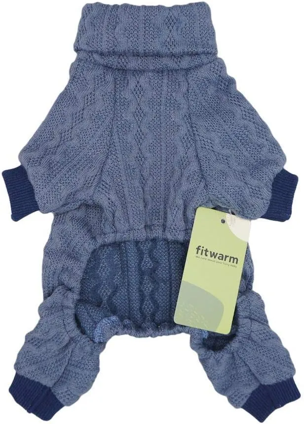 Fitwarm Turtleneck Knitted Dog Sweaters Winter Outfits Pet Coats Cat Clothes Blue XXL