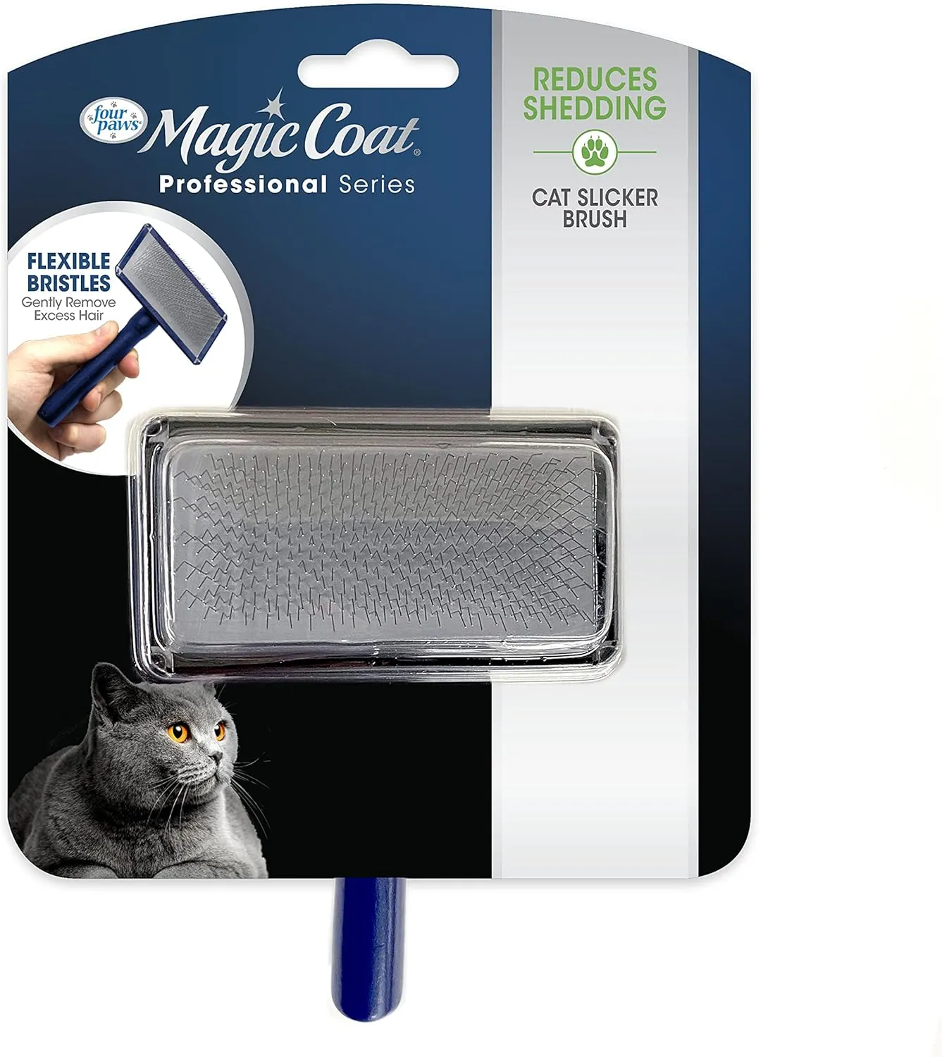 Four Paws Magic Coat Professional Series Cat Slicker Brush for Medium or Long Coats - Gently Removes Excess Hair, Stimulates Natural Oils, Ideal for Cats and Kittens, Lightweight Wood Handle