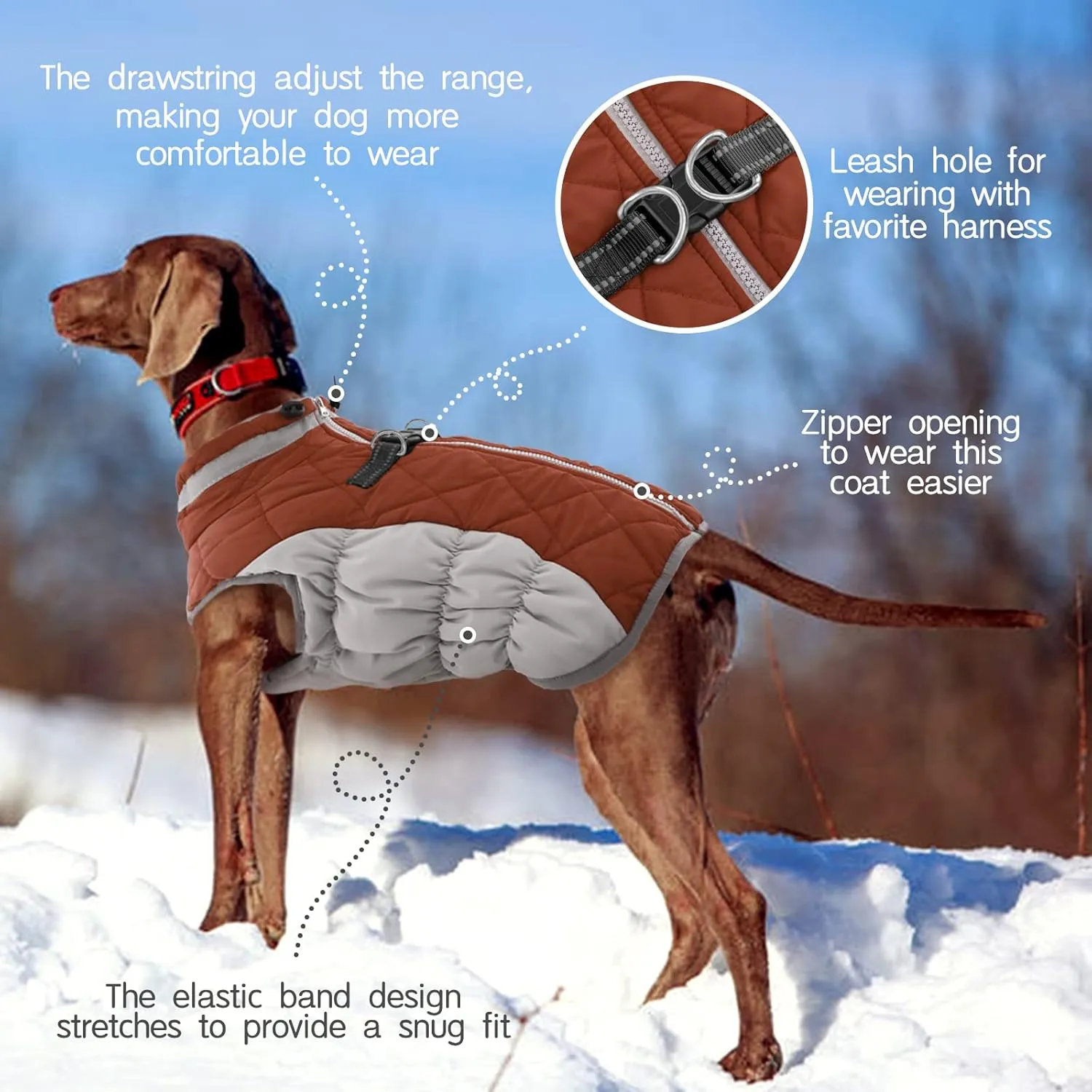 FUAMEY Dog Coat - Warm Winter Jacket with Padded Fleece, Reflective, Waterproof & Windproof, Built-in Harness, Brown Small