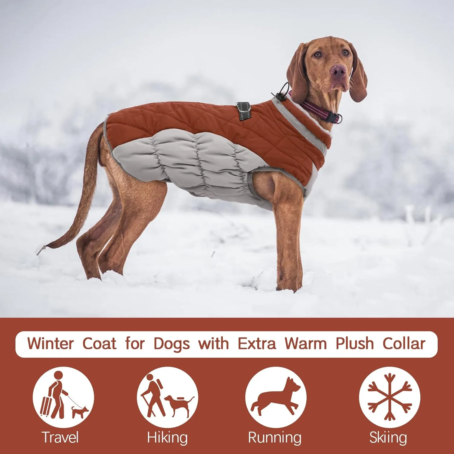 FUAMEY Dog Coat - Warm Winter Jacket with Padded Fleece, Reflective, Waterproof & Windproof, Built-in Harness, Brown Small