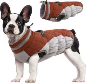 FUAMEY Dog Coat - Warm Winter Jacket with Padded Fleece, Reflective, Waterproof & Windproof, Built-in Harness, Brown Small