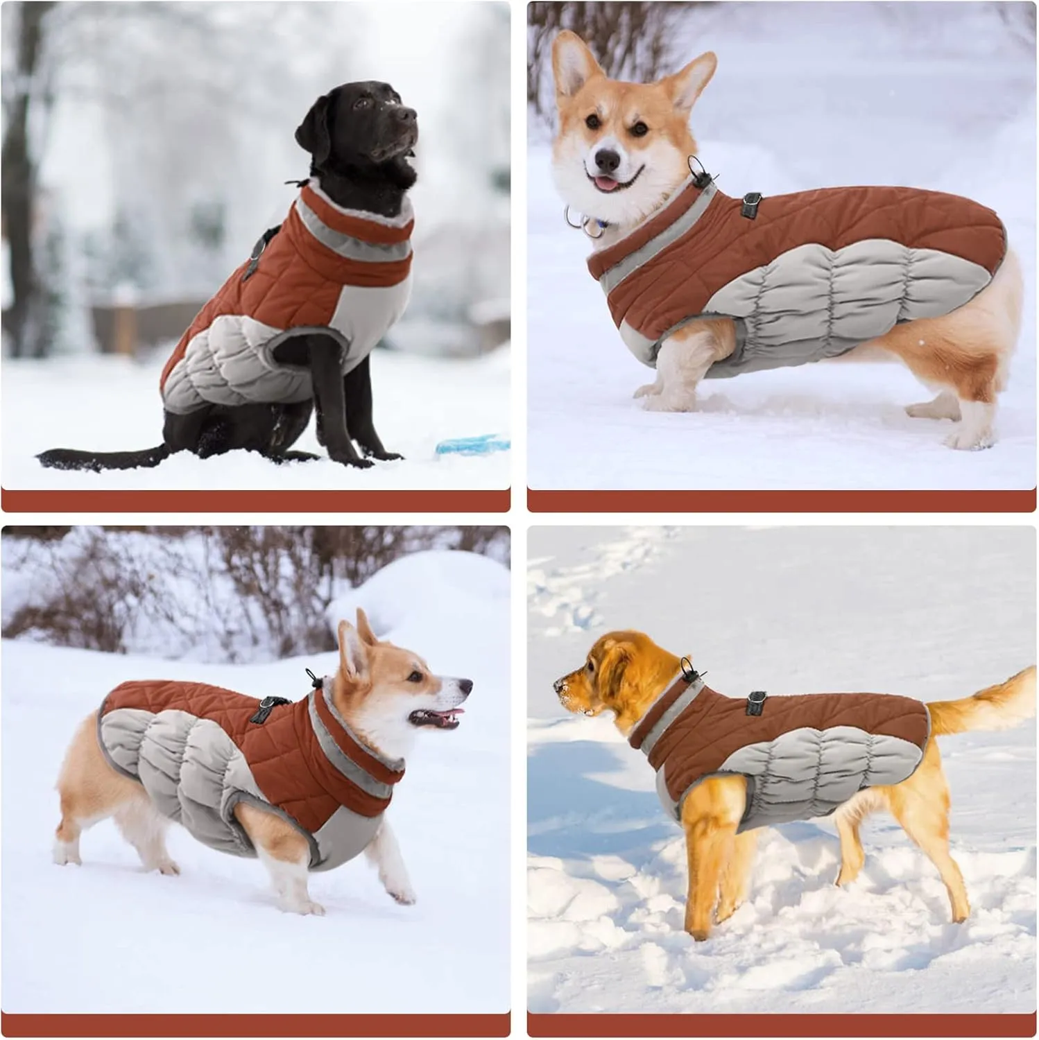 FUAMEY Dog Coat - Warm Winter Jacket with Padded Fleece, Reflective, Waterproof & Windproof, Built-in Harness, Brown Small