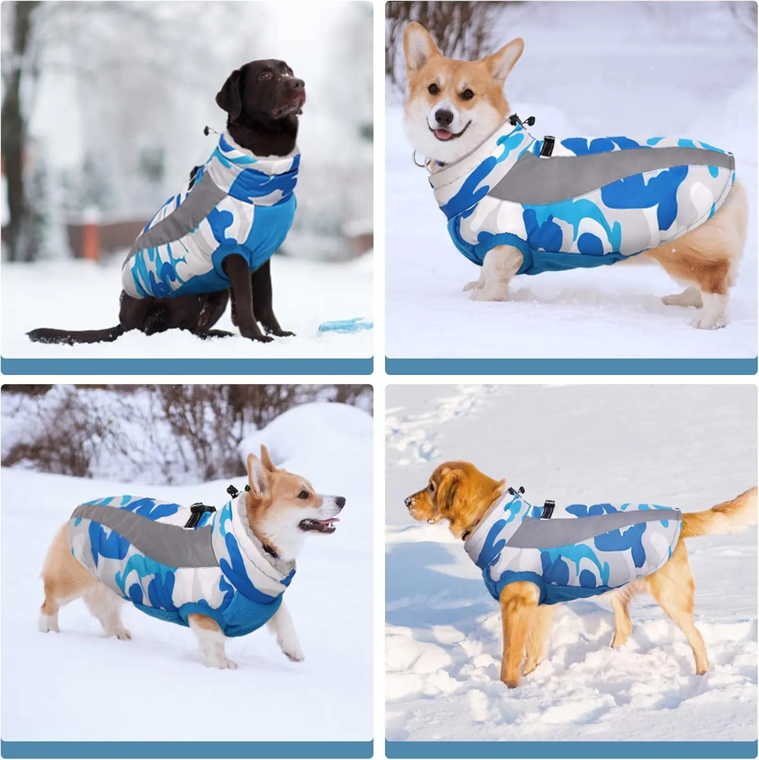 FUAMEY Warm Dog Jacket,Dog Winter Coat with Harness Dog Cold Weather Coats Warm Pet Vest Dog Winter Clothes Waterproof Windproof Dog Snow Jacket with Back Zipper for Small Medium Large Dogs Blue M