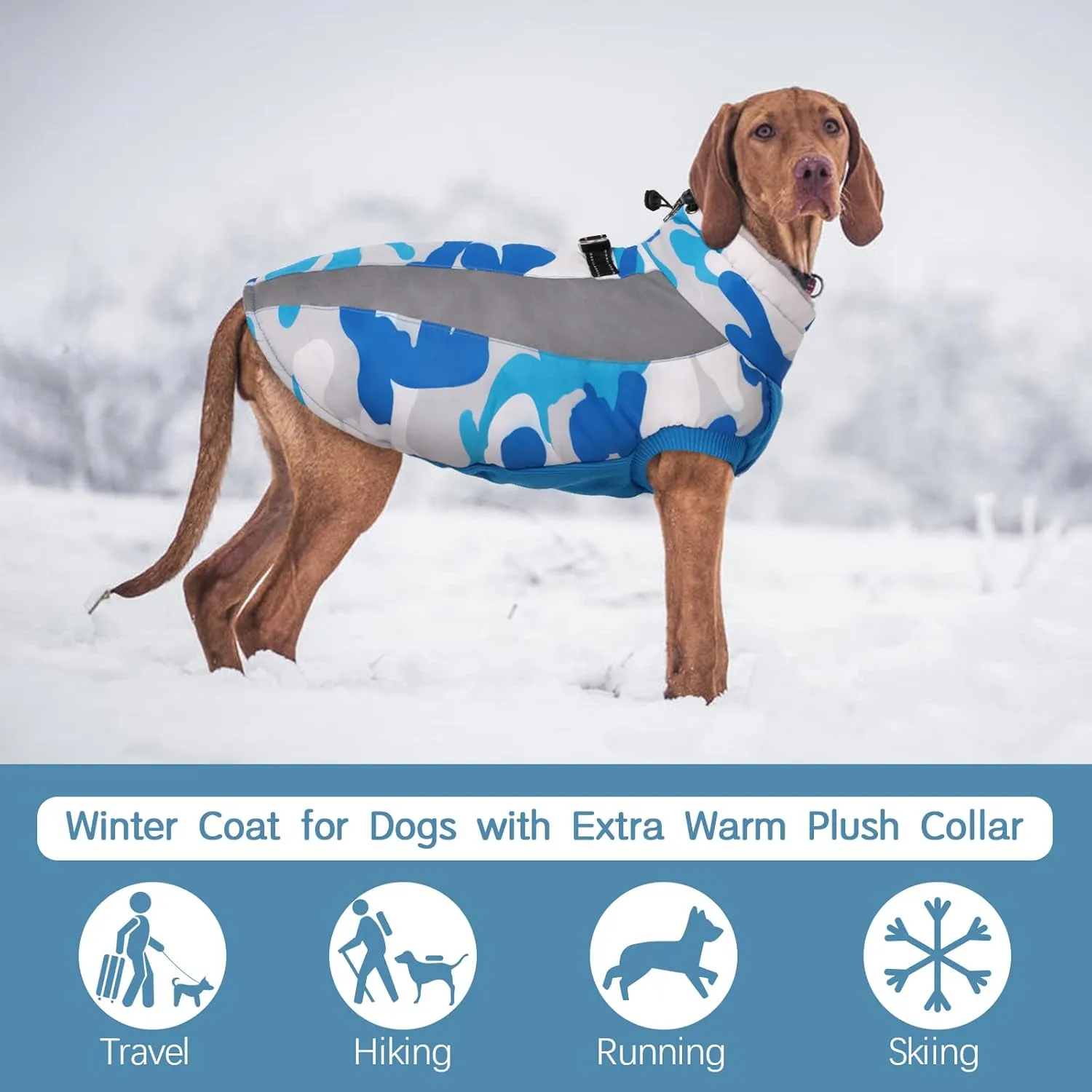 FUAMEY Warm Dog Jacket,Dog Winter Coat with Harness Dog Cold Weather Coats Warm Pet Vest Dog Winter Clothes Waterproof Windproof Dog Snow Jacket with Back Zipper for Small Medium Large Dogs Blue M