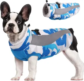 FUAMEY Warm Dog Jacket,Dog Winter Coat with Harness Dog Cold Weather Coats Warm Pet Vest Dog Winter Clothes Waterproof Windproof Dog Snow Jacket with Back Zipper for Small Medium Large Dogs Blue M
