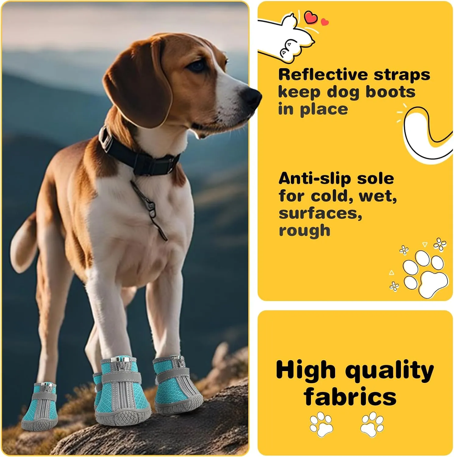 Hcpet Dog Shoes for Small Dogs, Breathable Dog Boots & Paw Protectors for Hot Pavement Winter Snow Hiking, Anti-Slip Dog Booties for Hardwood Floor Blue Size 4