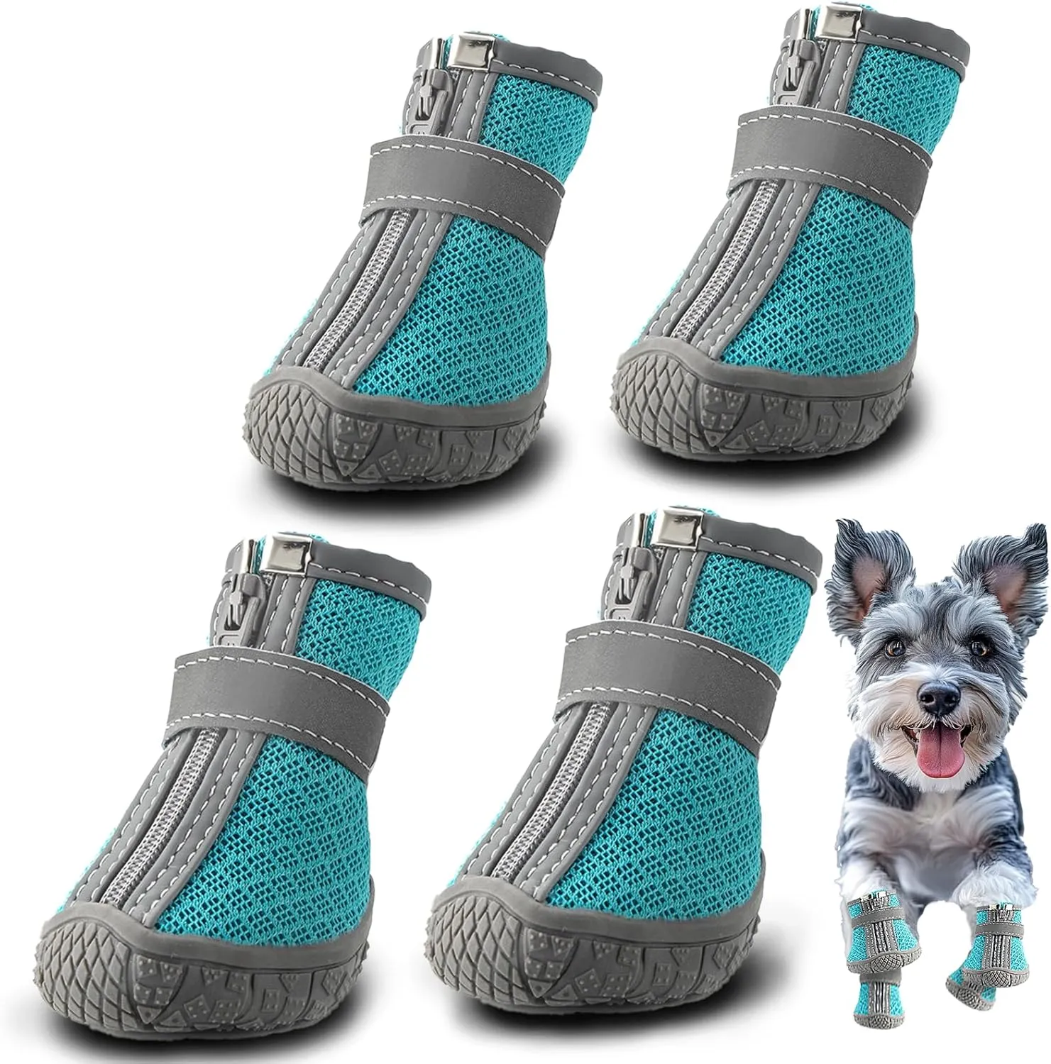 Hcpet Dog Shoes for Small Dogs, Breathable Dog Boots & Paw Protectors for Hot Pavement Winter Snow Hiking, Anti-Slip Dog Booties for Hardwood Floor Blue Size 4