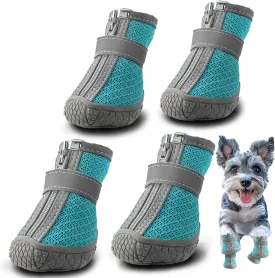 Hcpet Dog Shoes for Small Dogs, Breathable Dog Boots & Paw Protectors for Hot Pavement Winter Snow Hiking, Anti-Slip Dog Booties for Hardwood Floor Blue Size 4