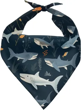 Howilath Cartoon Shark Floral Print Dog Kerchief, Washable Polyester Dog Bandana Scarf Accessory