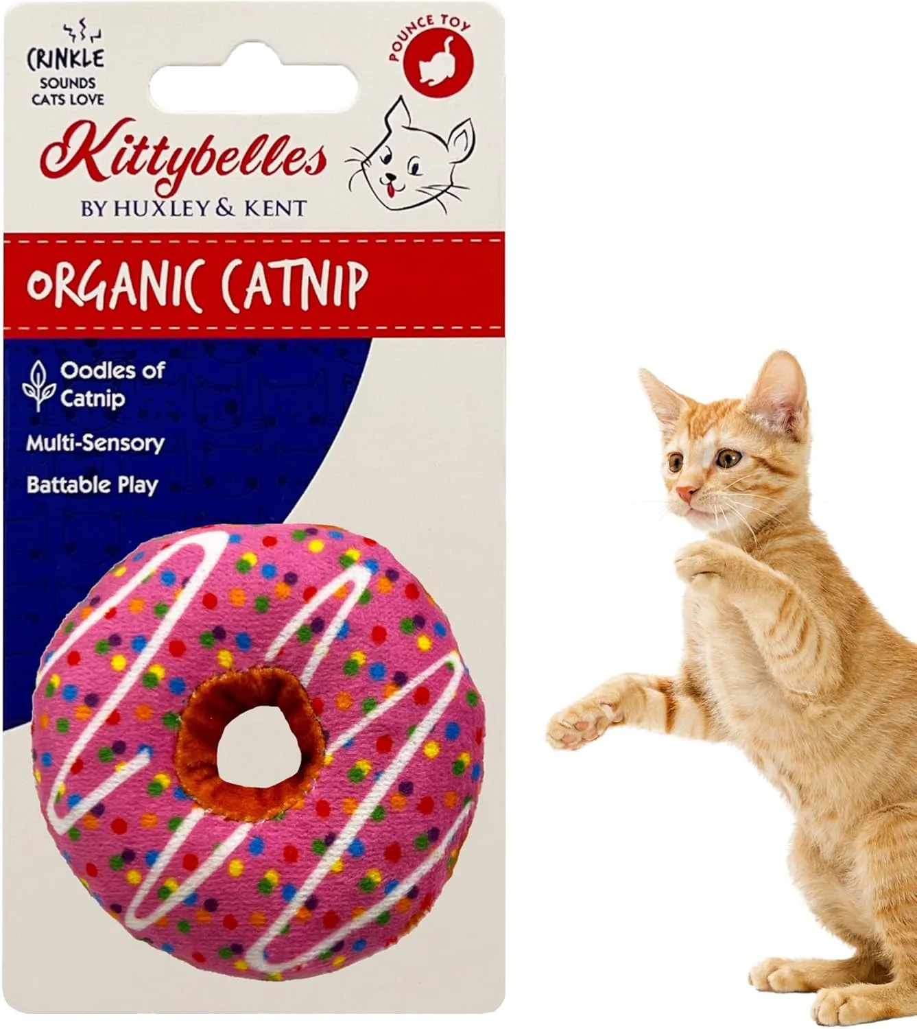 Huxley & Kent Plush Cat Toy - Strawberry Donut - Strong Catnip Filled - Plush Interactive Kitten and Cat Toy with Catnip and Crinkle - Kittybelles