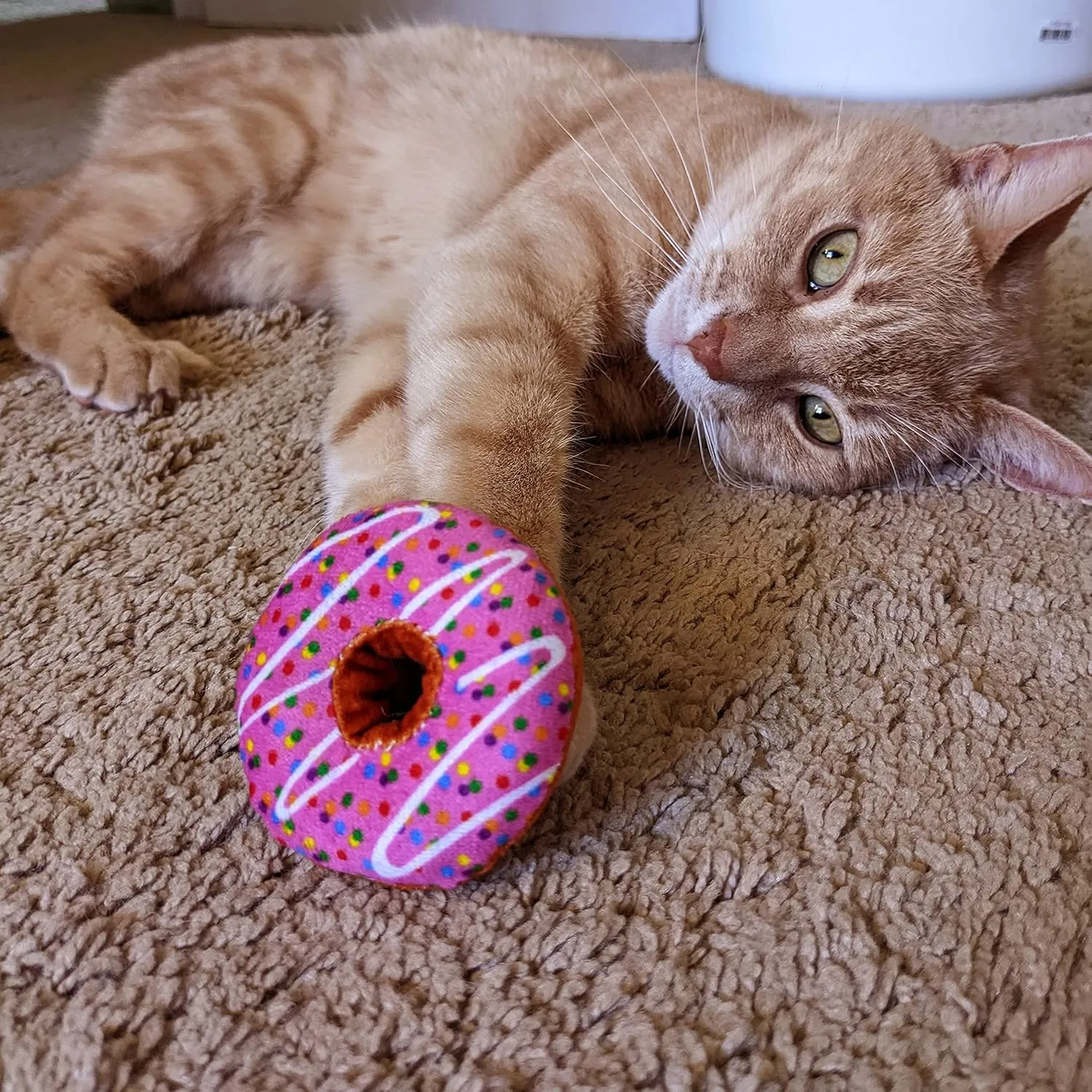 Huxley & Kent Plush Cat Toy - Strawberry Donut - Strong Catnip Filled - Plush Interactive Kitten and Cat Toy with Catnip and Crinkle - Kittybelles
