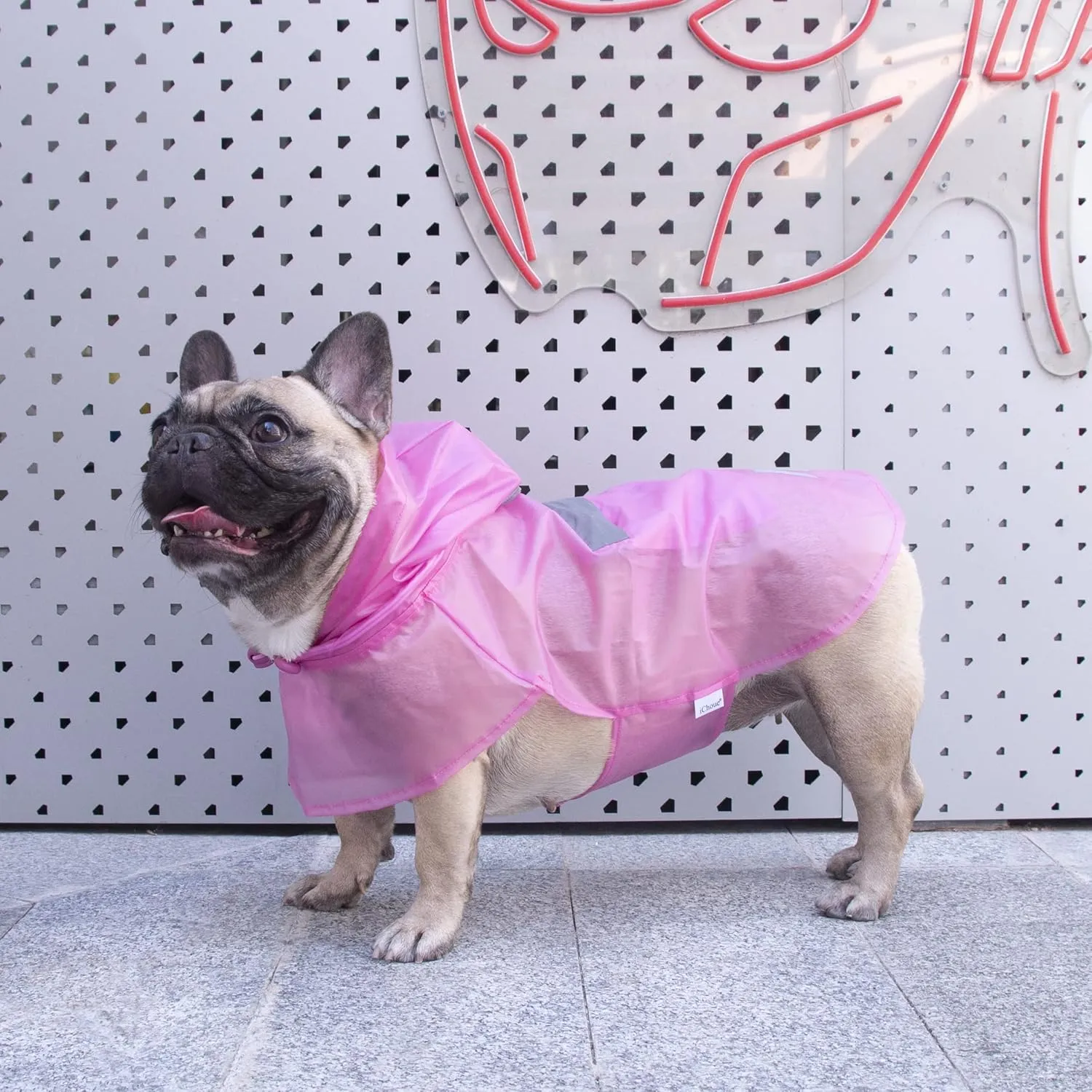 iChoue Dog Raincoats, Packable Rain Coats, Lightweight Rain Jacket with Reflective Straps, Adjustable Poncho for Medium Dog French English Bulldog Pug Terrier (Pink, Small)