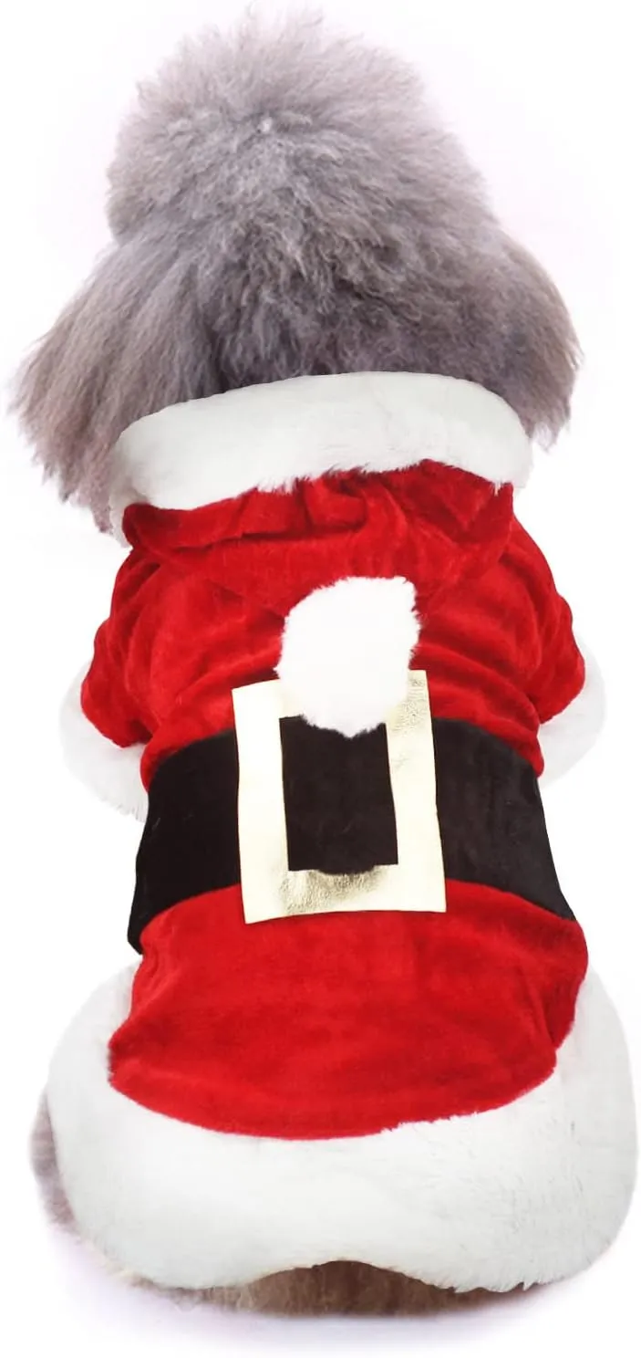 Idepet Santa Dog Costume Christmas Pet Clothes Winter Hoodie Coat Clothes for Dog Pet Clothing Chihuahua Yorkshire Poodle (XS)