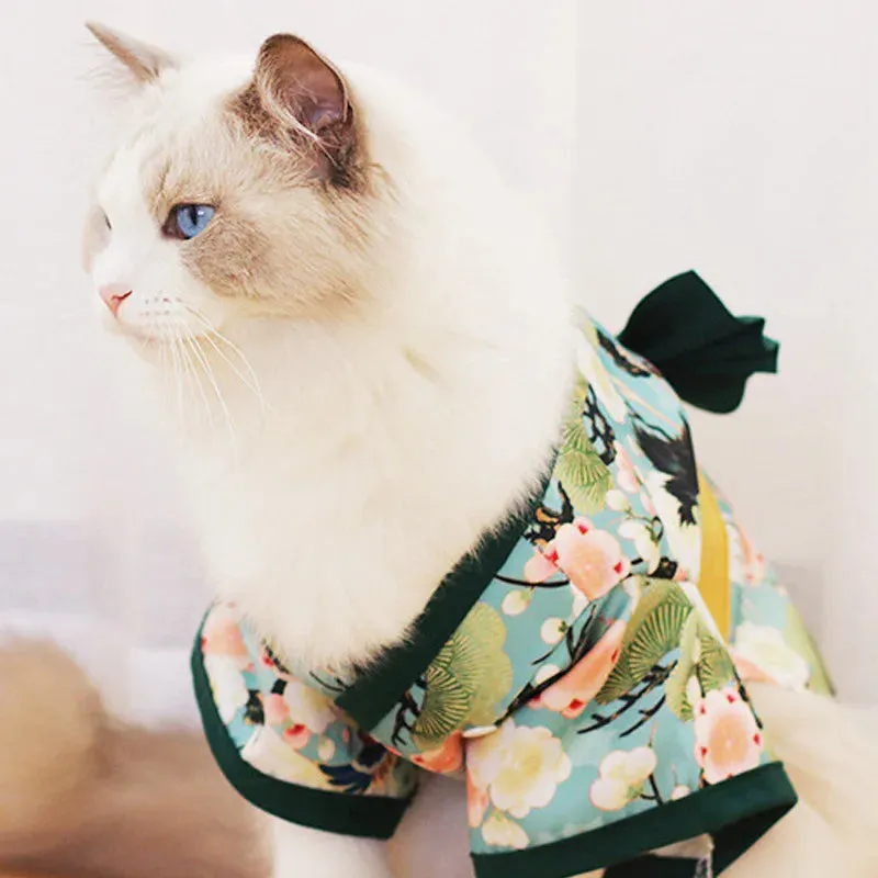 Japanese Style Cat and Dog Clothes - Crane Patterned Pet Costumes - Cat Skirt Pet Dog Japanese Pet Costoms Style Cat Clothes Crane Net Red Autumn Winter Corgi Teddy Pappy Clothes