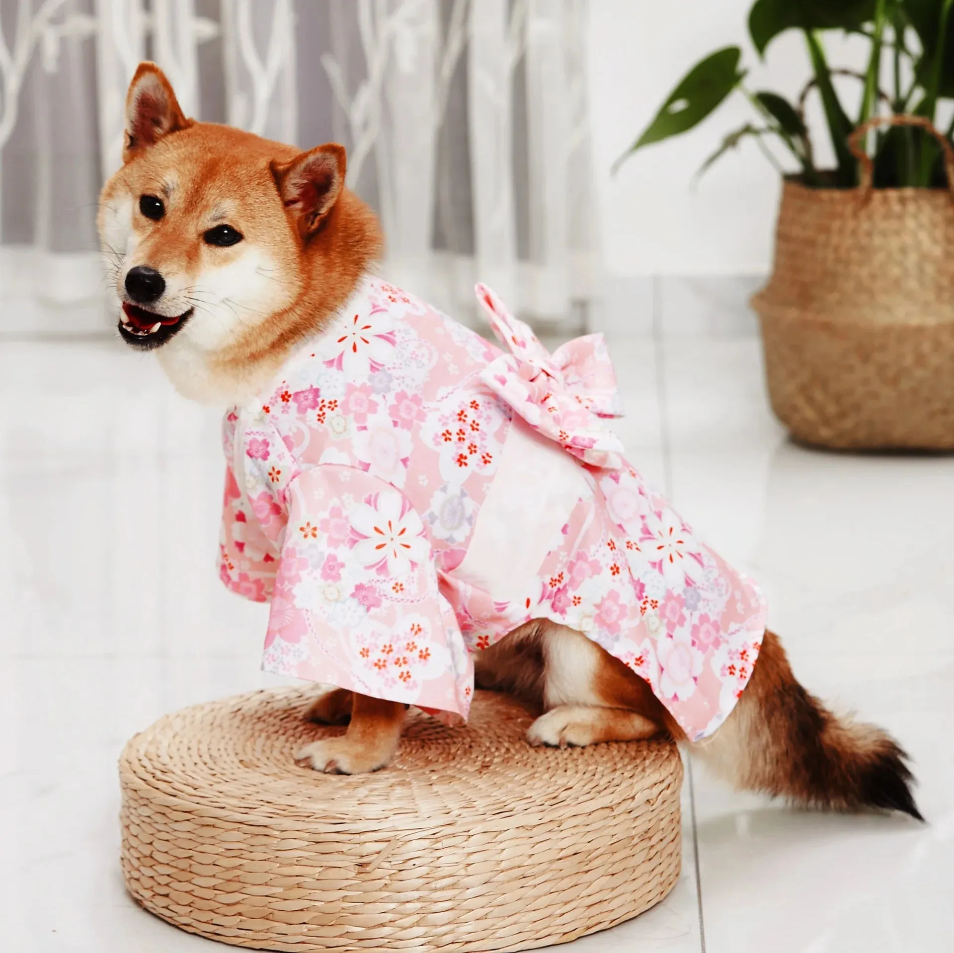 Japanese Style Cat and Dog Clothes - Crane Patterned Pet Costumes - Cat Skirt Pet Dog Japanese Pet Costoms Style Cat Clothes Crane Net Red Autumn Winter Corgi Teddy Pappy Clothes
