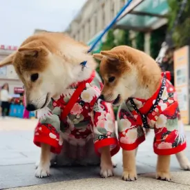 Japanese Style Cat and Dog Clothes - Crane Patterned Pet Costumes - Cat Skirt Pet Dog Japanese Pet Costoms Style Cat Clothes Crane Net Red Autumn Winter Corgi Teddy Pappy Clothes