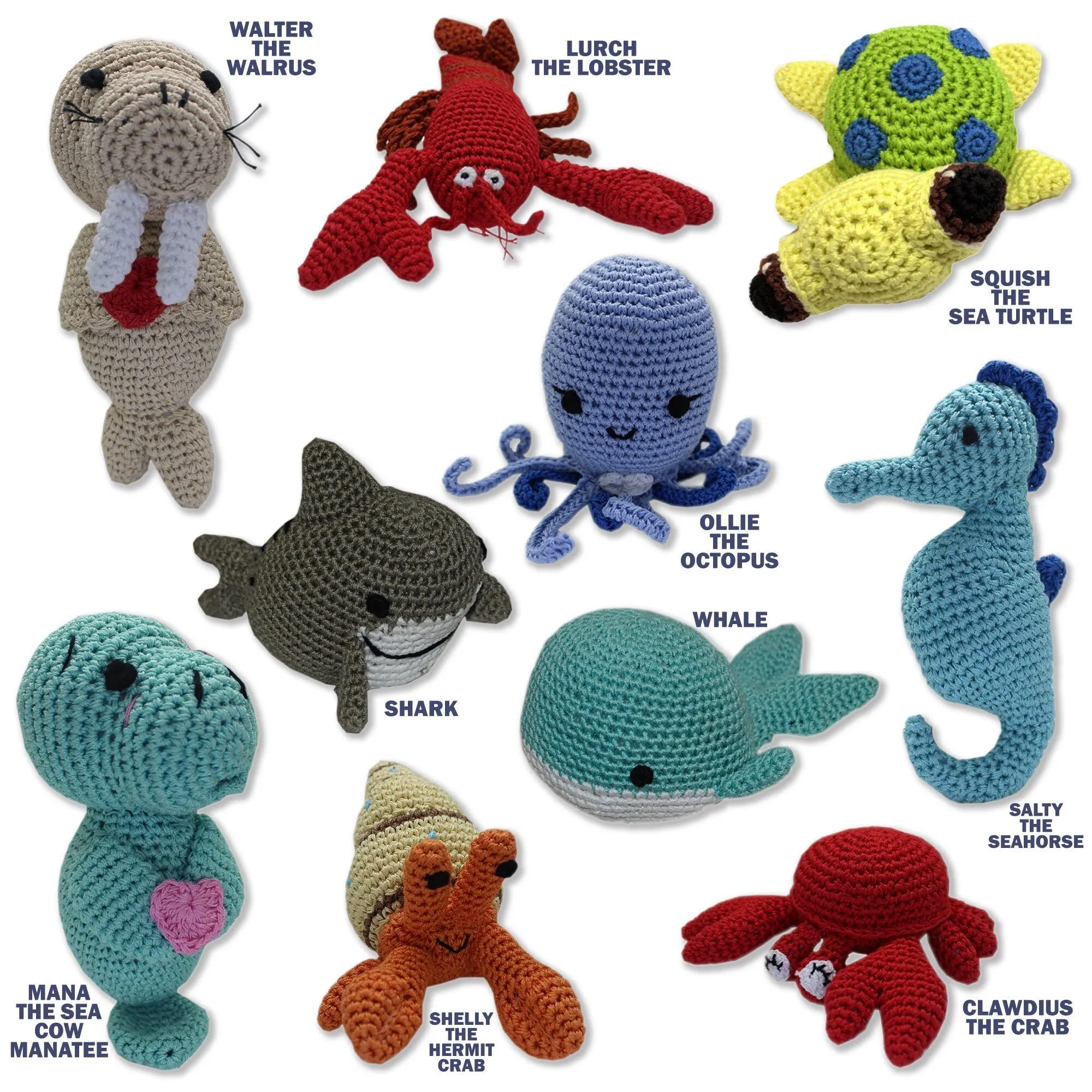 Knit Knacks ORGANIC COTTON PET & DOG TOYS, "Ocean Buddies Group"