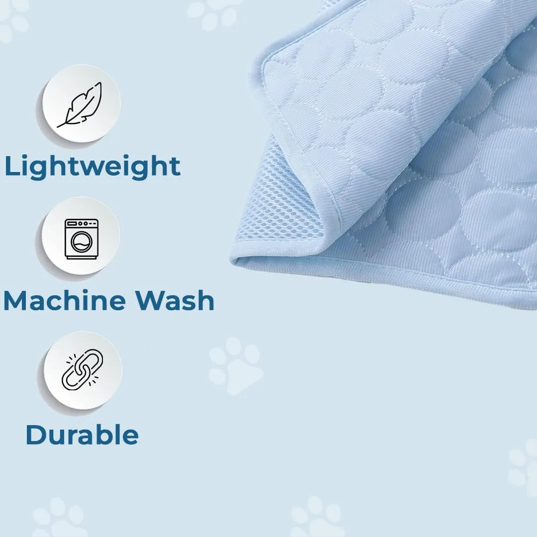 Kuber Industries Rectangular Dog & Cat Bed|Premium Cool Ice Silk Polyester With Bottom Mesh|MultiUtility Self-Cooling Pad For Dog & Cat|Light-weight & Durable Dog Bed|ZQCJ001LB-L|Light Blue(Pack Of 4)