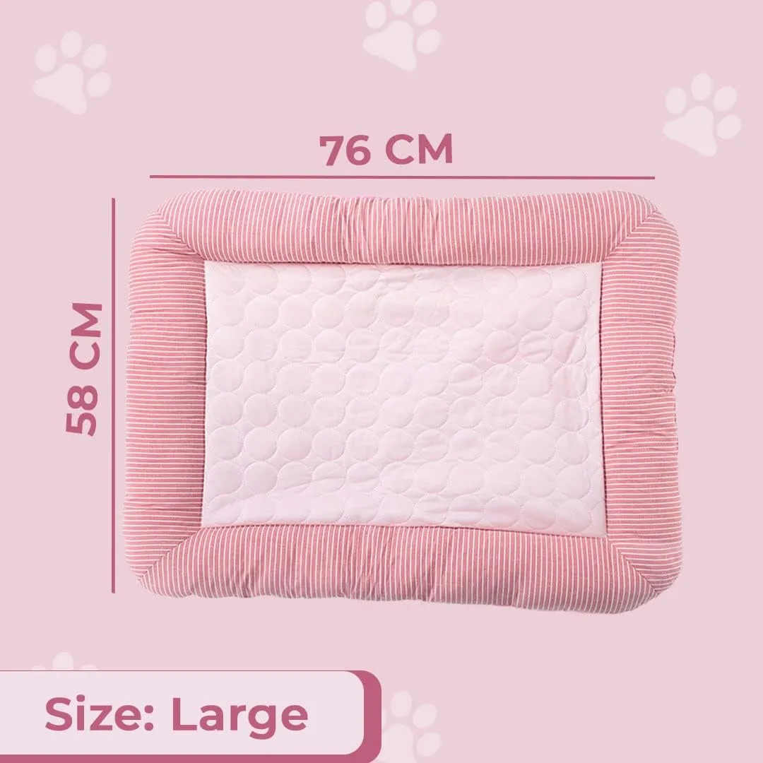 Kuber Industries Rectangular Dog & Cat Bed|Yarn Dyed Oxford Cloth|Nylon and Polyester With Cotton Filling|Self-Cooling Bed For Dog & Cat|Small Light-weight & Durable Dog Bed|ZQCJ005P-L|Pink(Pack Of 3)