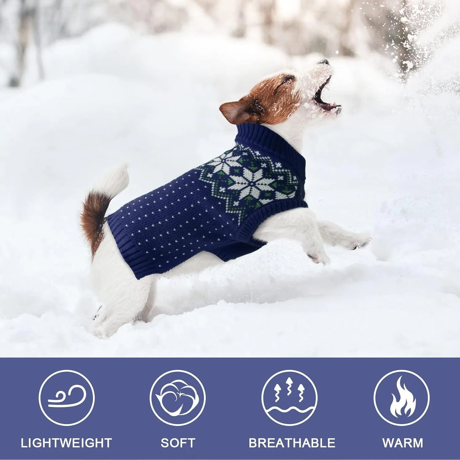 Kuoser Dog & Cat Sweater - Holiday Christmas Snowflake Pet Warm Knitwear, Soft Puppy Clothing, Turtleneck Cold Weather Outfit for Small & Medium Dogs & Cats